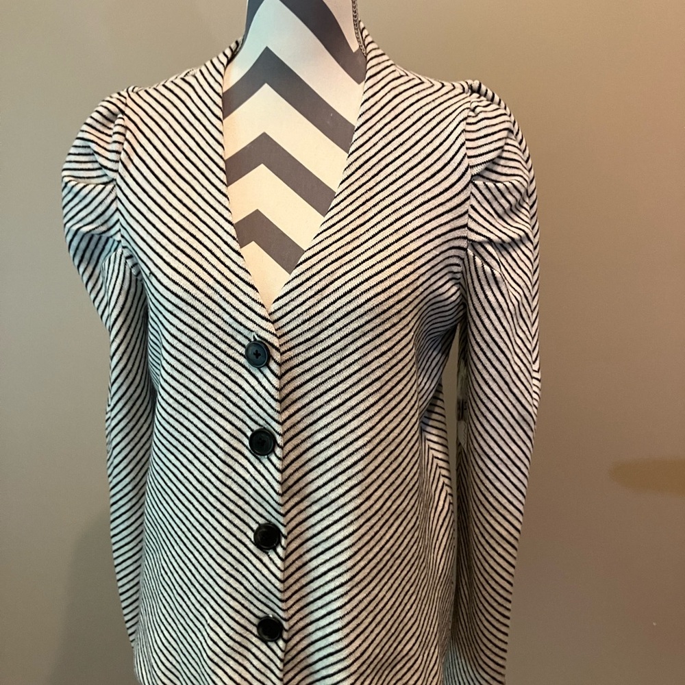 Nine West Puff-sleeve Striped Cardigan